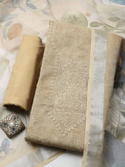 Embroidered Linen Blend Ustitched Suit With Pant & Dupatta