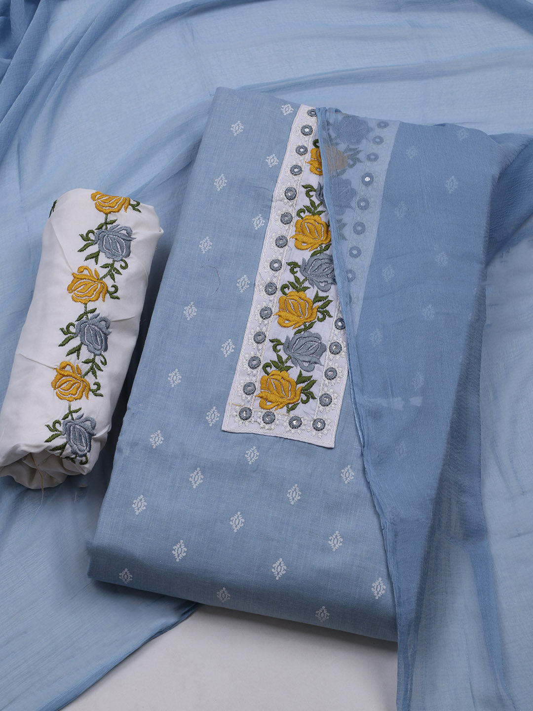 Printed Cotton Blend Unstitched Suit With Dupatta