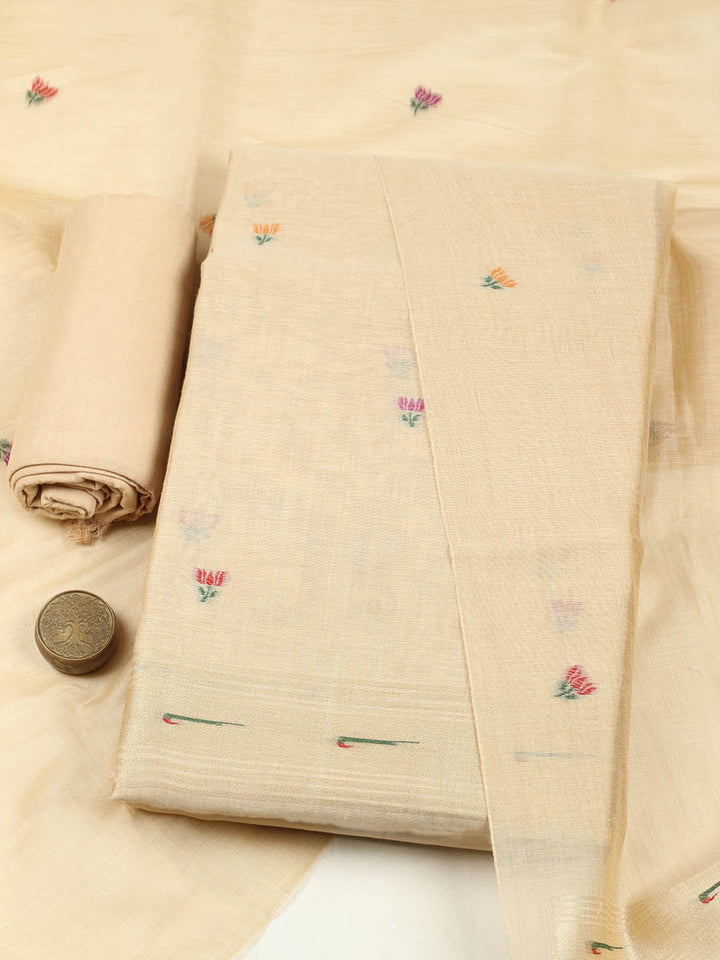 Embroidered Chanderi Unstitched Suit With Pant &amp; Dupatta