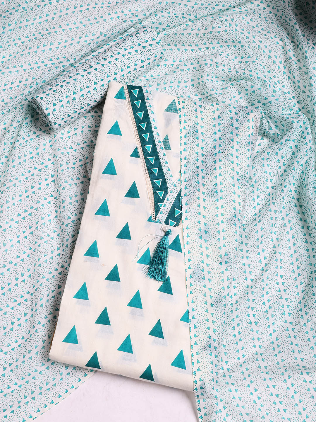 Printed Cotton Blend Unstitched Suit With Dupatta