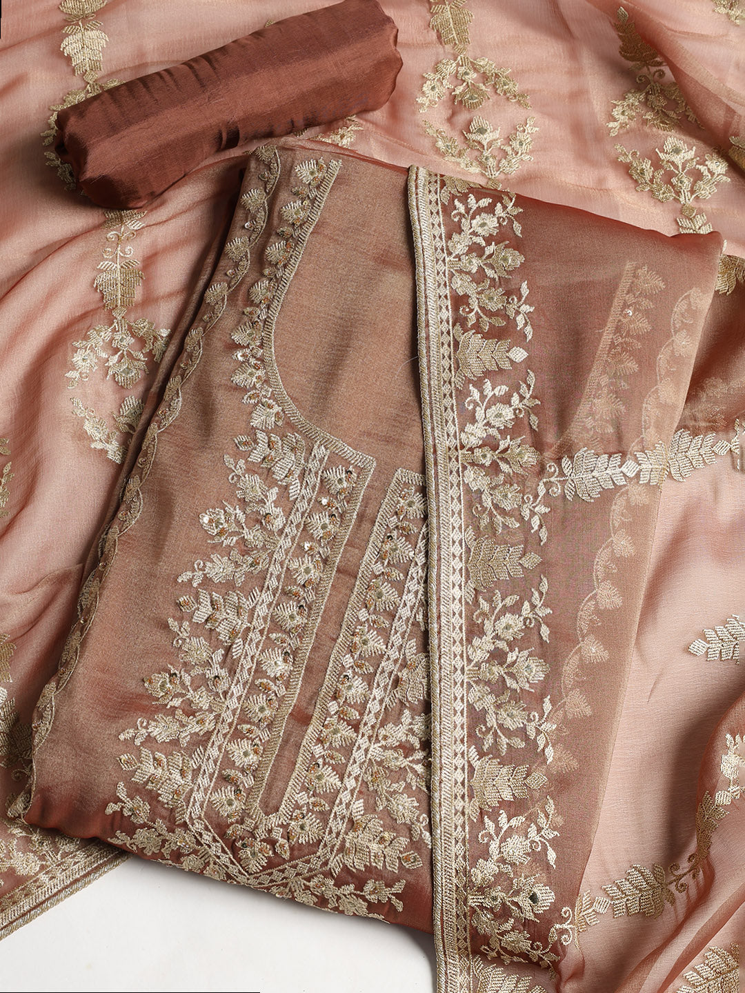 Embroidered Organza Unstitched Suit With Dupatta
