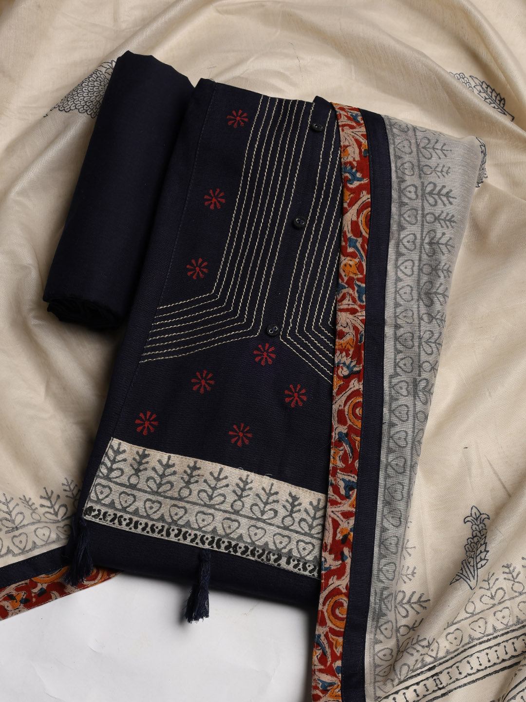 Neck Embroidered Cotton Blend Unstitched Suit With Dupatta