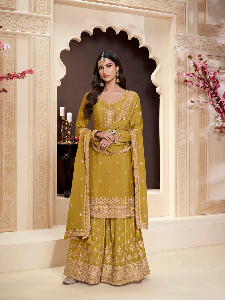 Embroidered Chinon Unstitched Suit With Pant &amp; Dupatta