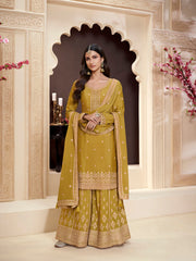 Embroidered Chinon Unstitched Suit With Pant & Dupatta