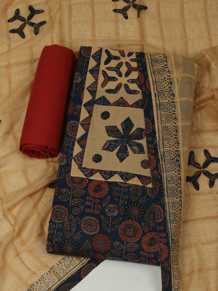 Printed Cotton Unstitched Suits Printed Suit With Pant &amp; Dupatta