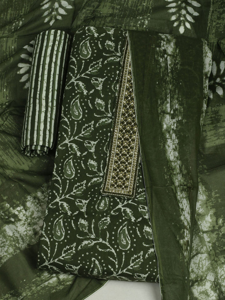 Printed Cotton Unstitched Suit With Pant &amp; Dupatta