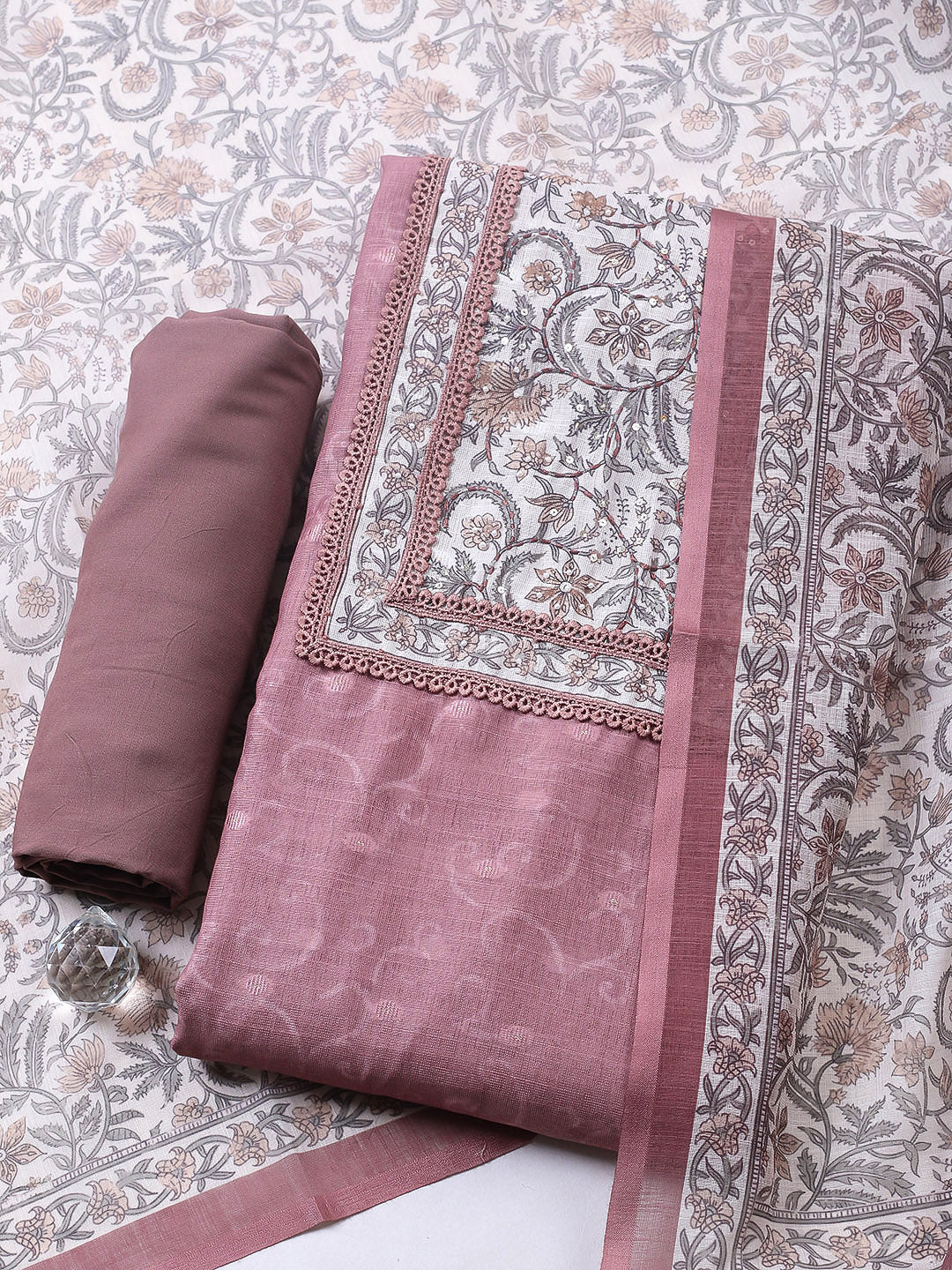 Embroidered Cotton Blend Unstitched Suit With Pant &amp; Dupatta