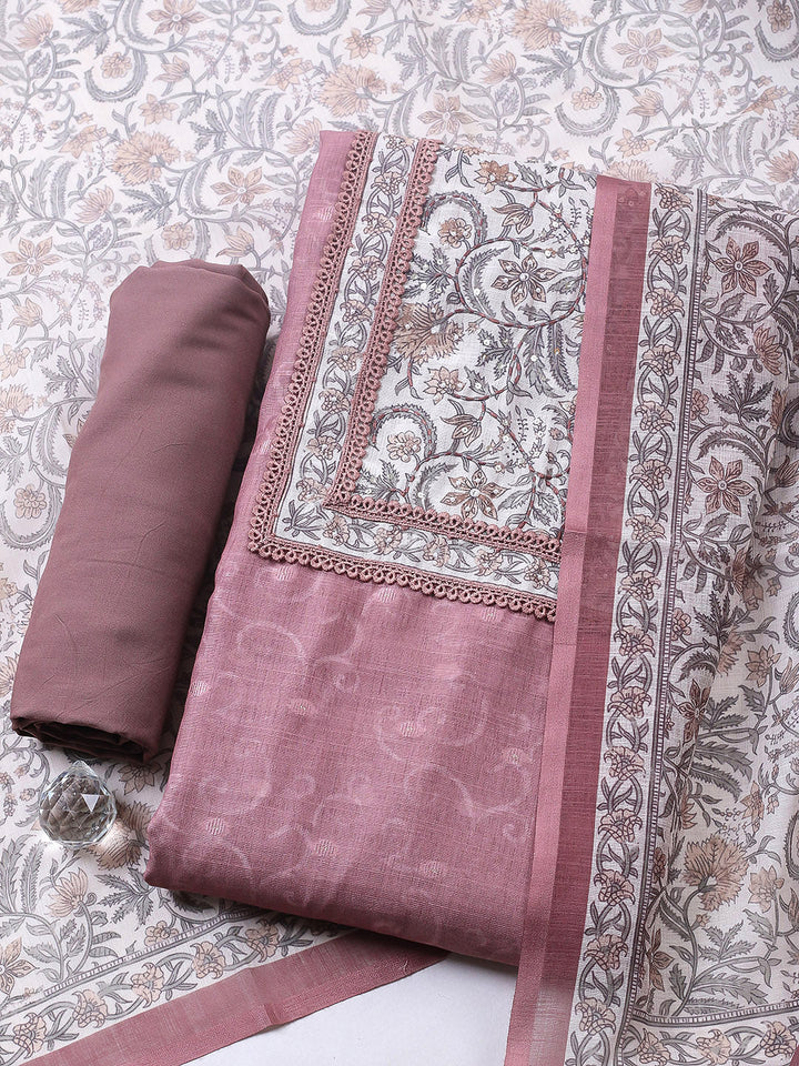 Embroidered Cotton Blend Unstitched Suit With Pant &amp; Dupatta