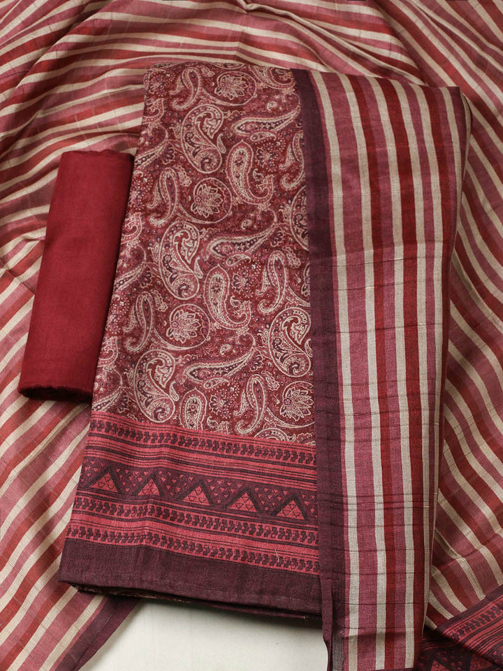 Printed Chanderi Unstitched Suit With Pant &amp; Dupatta