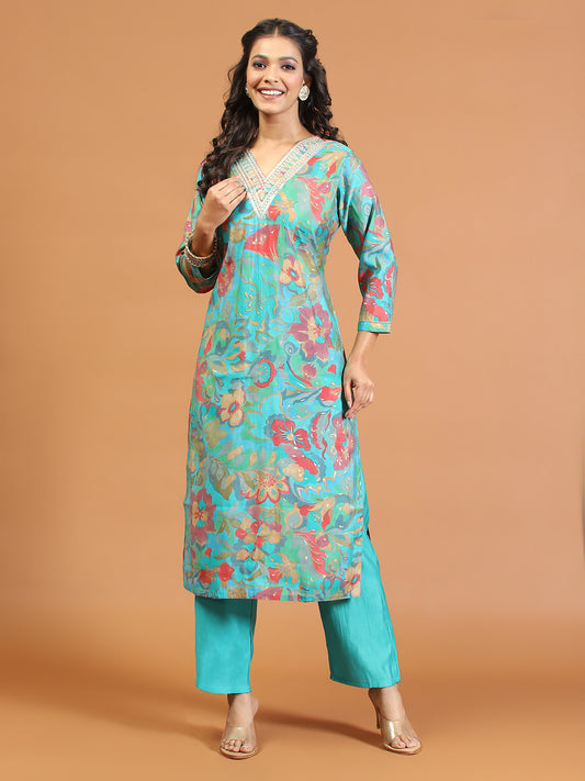 Digital Printed Muslin Kurta With Pants