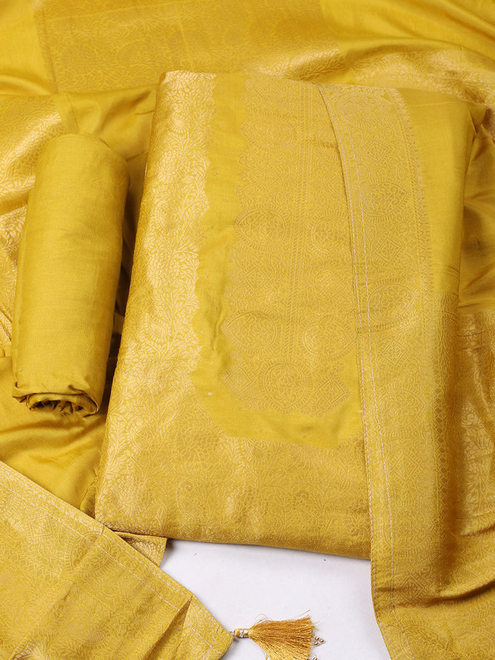 Woven Design Chanderi Unstitched Suit With Pant &amp; Dupatta