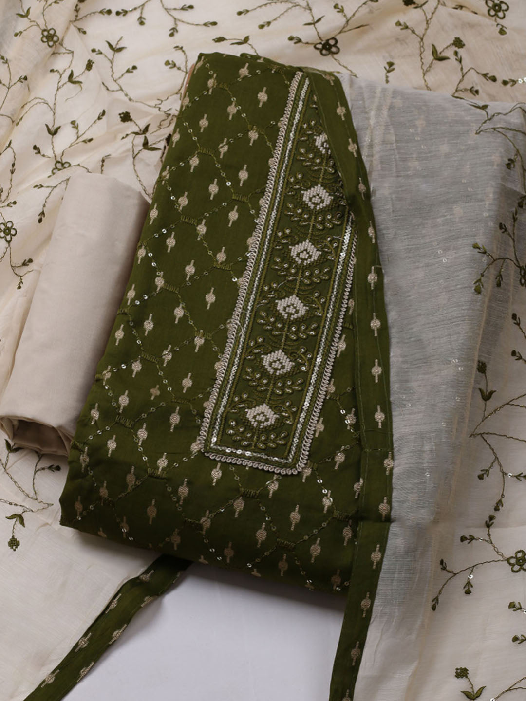 Neck Embroidered Cotton Blend Unstitched Suit With Dupatta