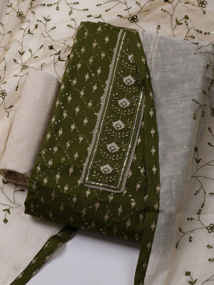 Neck Embroidered Cotton Blend Unstitched Suit With Dupatta