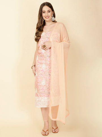 Printed & Embroidered Cotton Unstitched Suit Piece With Dupatta