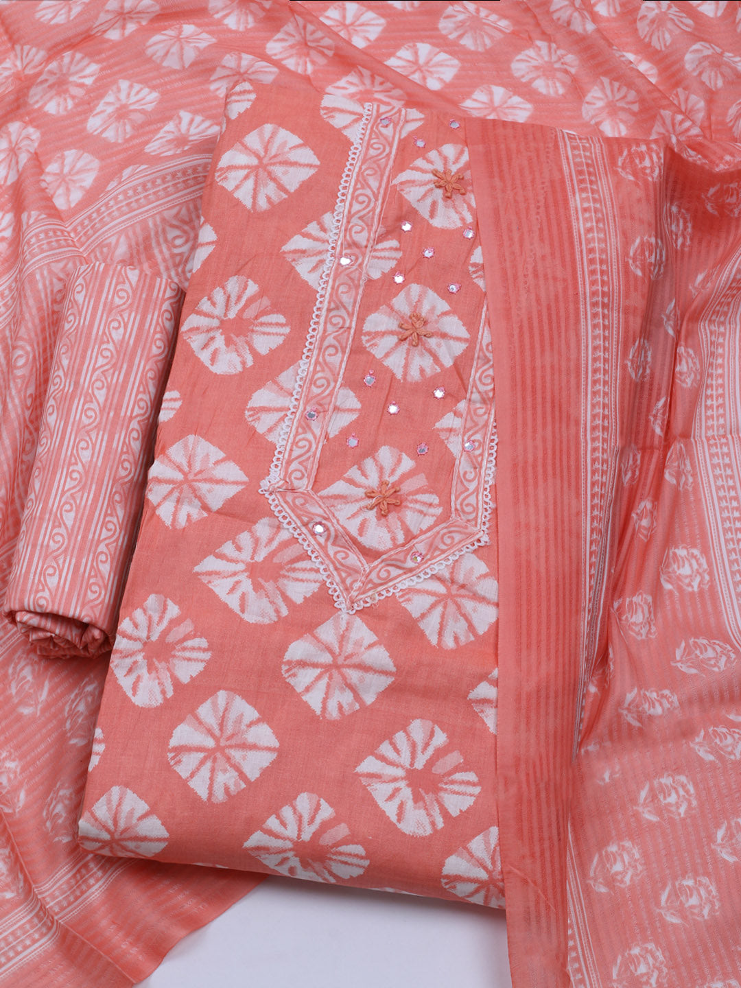 Printed Cotton Blend Unstitched Suit With Dupatta