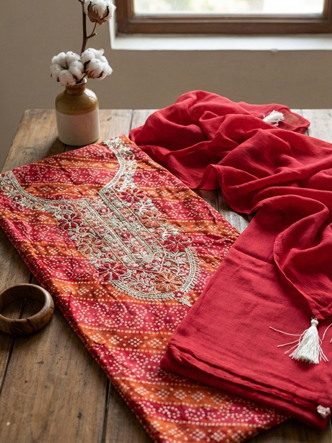 Printed Cotton Blend Unstitched Suit With Pant &amp; Dupatta