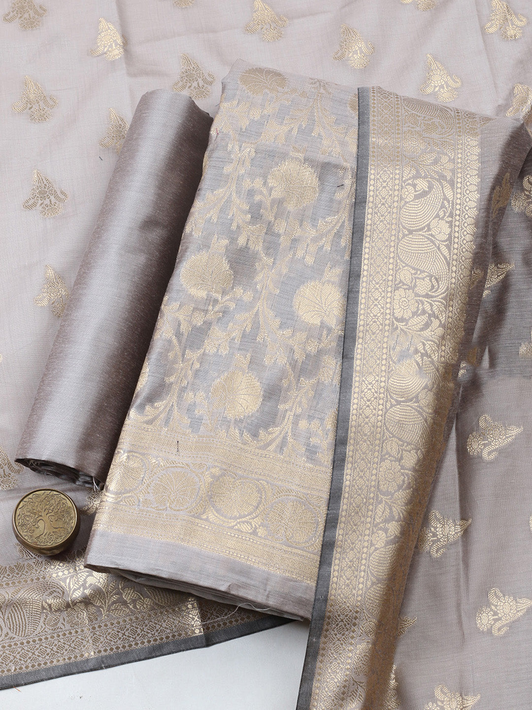 Woven Design Chanderi Unstitched Suit With Pant &amp; Dupatta