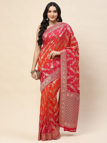 Zari Bandhani Plain Georgette Saree Bandhani