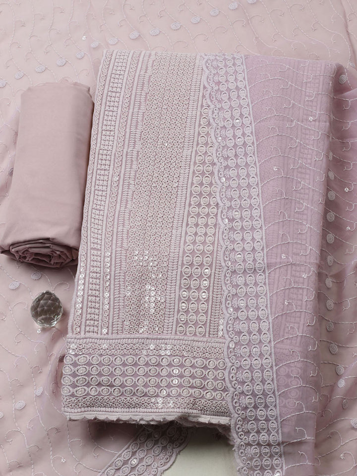 Embroidered Georgette Unstitched Suit With Pant &amp; Dupatta