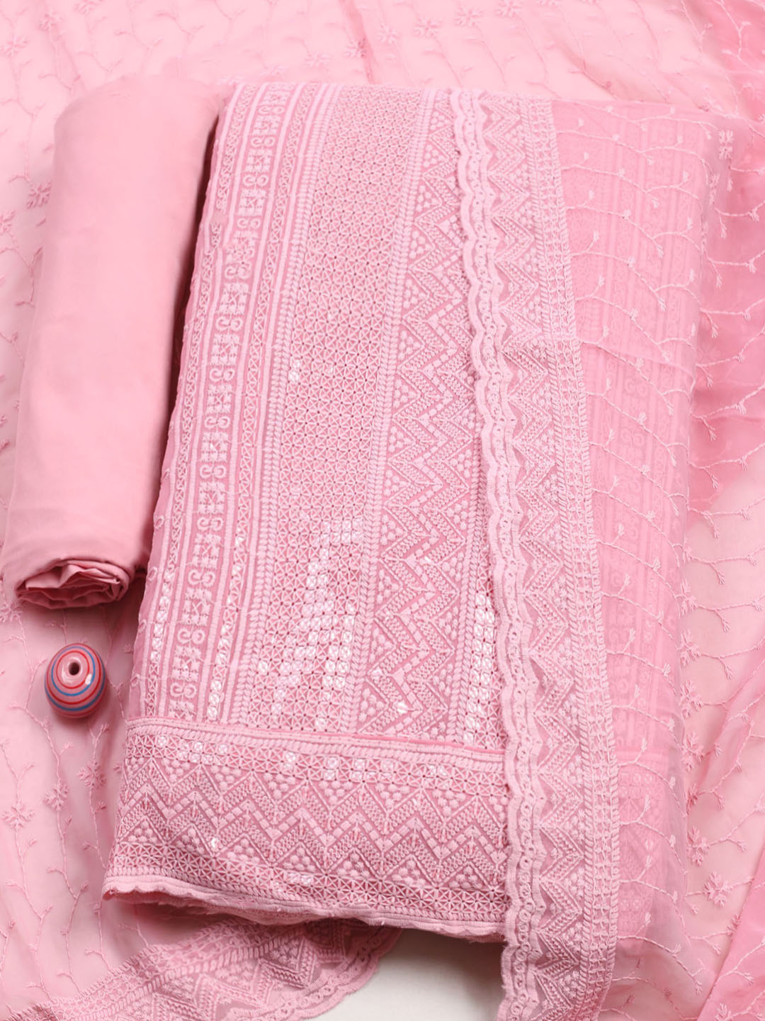 Embroidered Georgette Unstitched Suit With Pant &amp; Dupatta