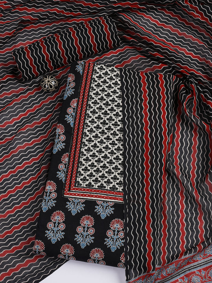 Printed Cotton Blend Unstitched Suit With Dupatta