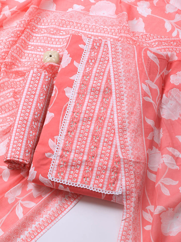 Printed Cotton Blend Unstitched Suit With Dupatta