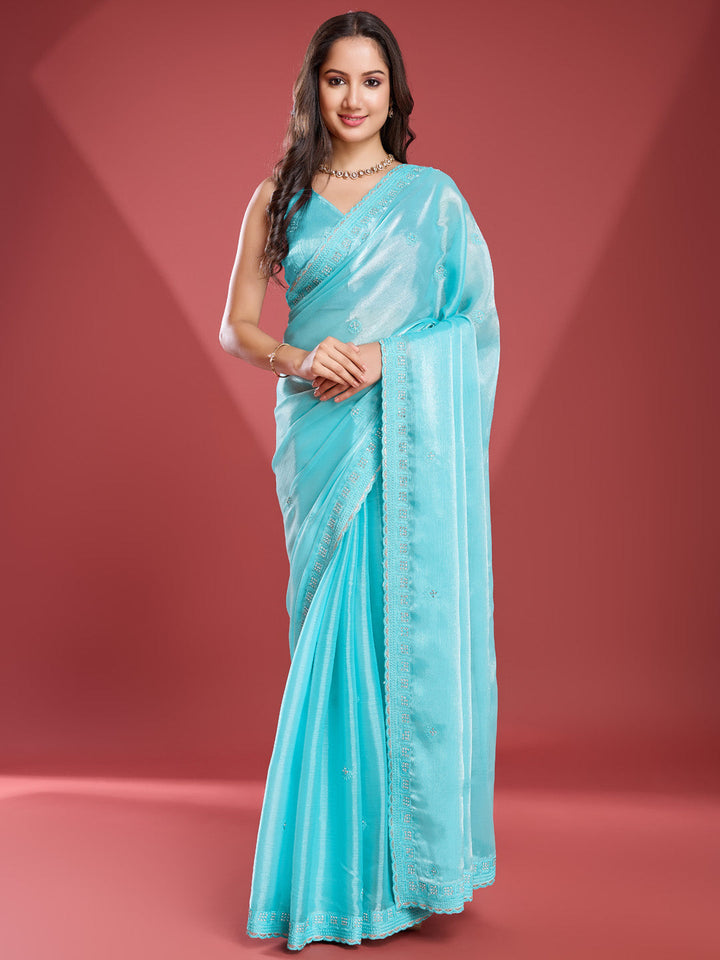 Embroidered Chinon Saree