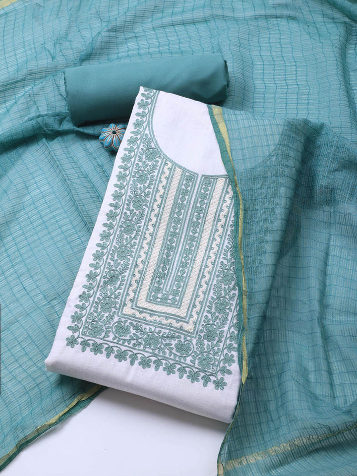 Neck Embroidery Cotton Blend Unstitched Suit With Dupatta