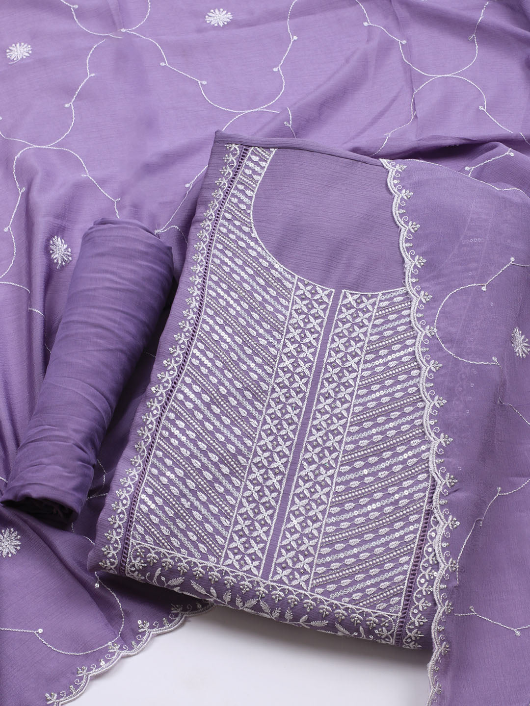 Embroidered Art Silk Unstitched Suit Piece With Dupatta