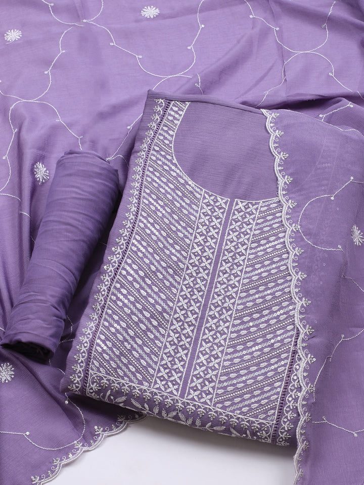 Embroidered Art Silk Unstitched Suit Piece With Dupatta