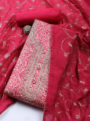 Neck Embroidered Cotton Blend Unstitched Suit Piece With Dupatta