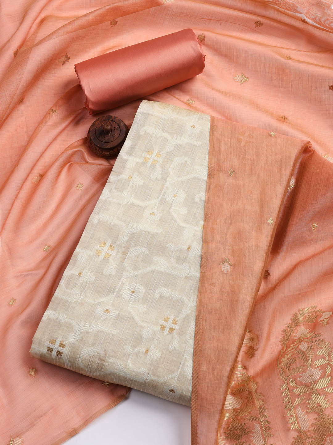 Jamdani Work Chanderi Unstitched Suit Piece With Dupatta