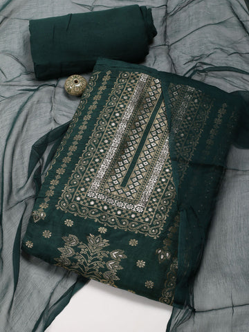 Neck Embroidered Chanderi Unstitched Suit Piece With Dupatta