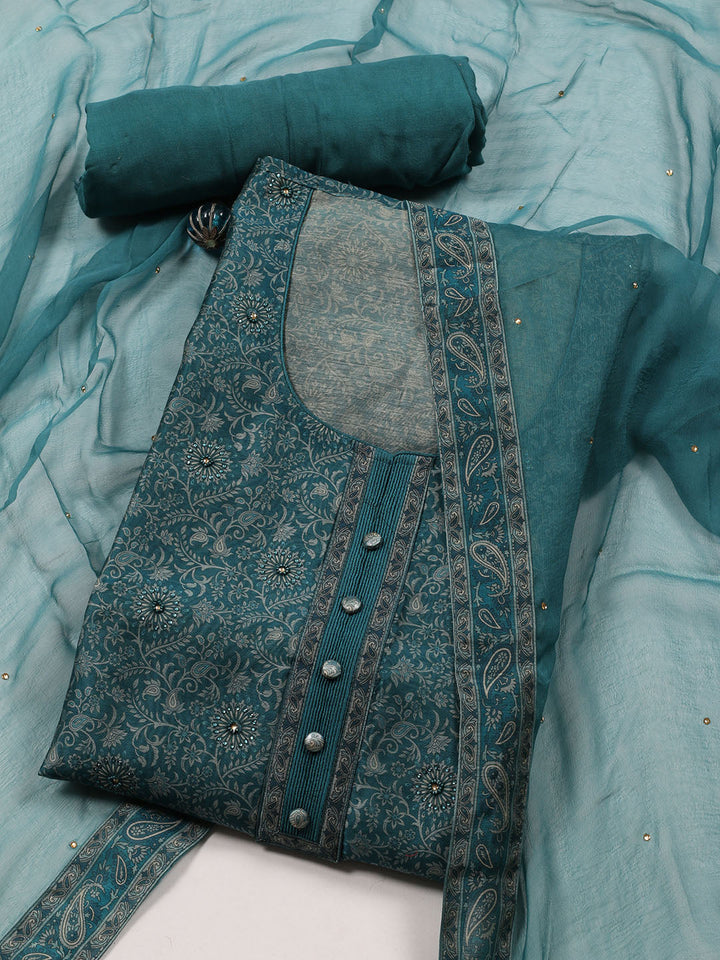Neck Patti Chanderi Unstitched Suit Piece With Dupatta
