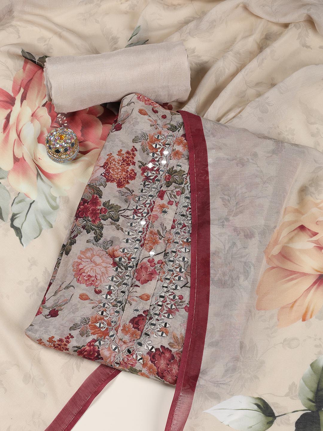 Floral Printed Muslin Unstitched Suit Piece With Dupatta