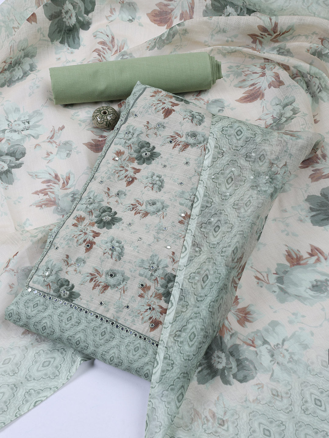 Neck Embroidered Linen Unstitched Suit Piece With Dupatta