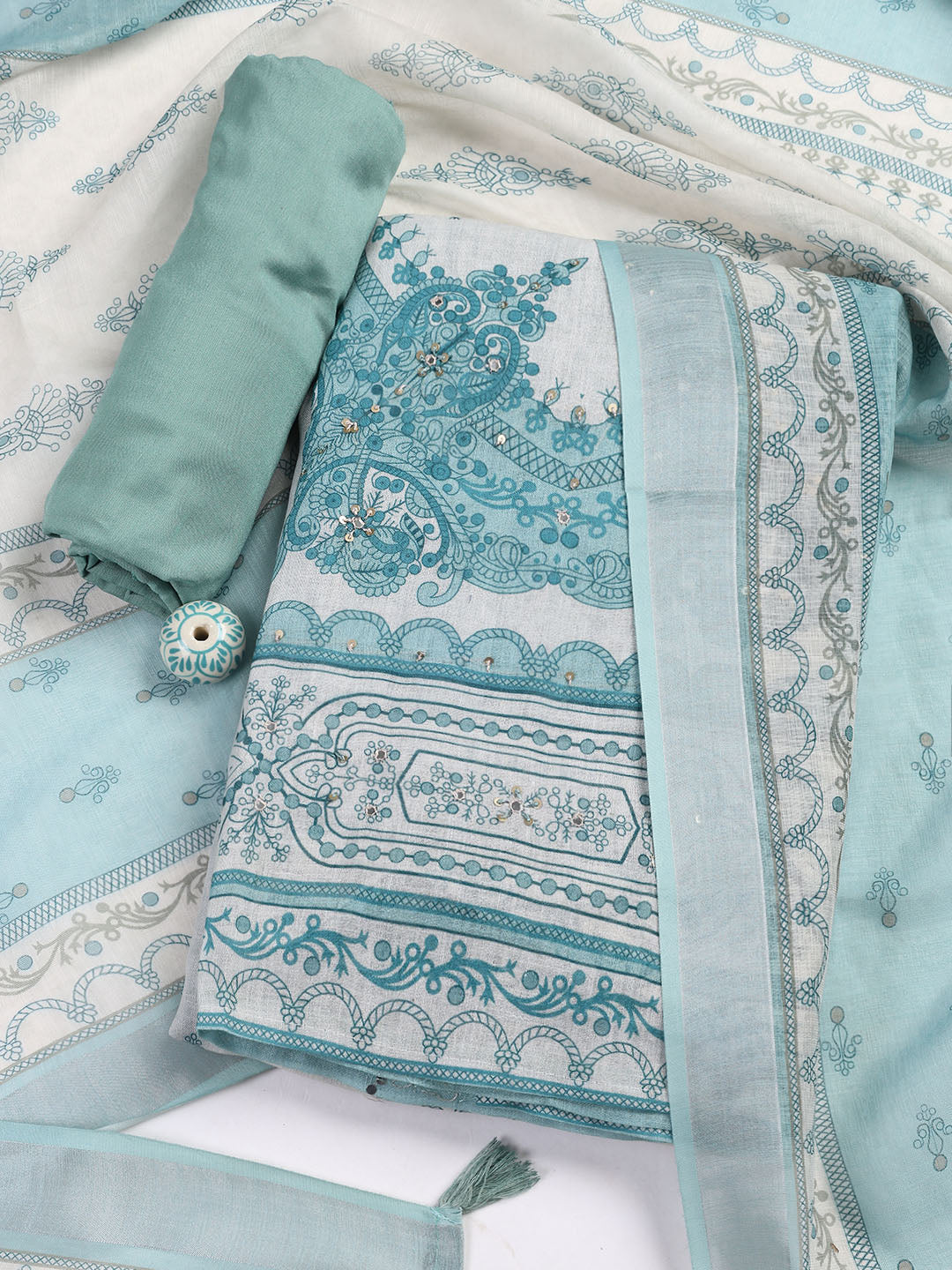 Printed Linen Unstitched Suit With Dupatta