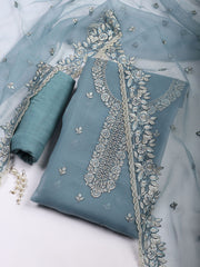 Neck Embroidered Tissue Unstitched Suit With Dupatta