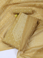 Neck Work Cotton Blend Unstitched Suit With Dupatta