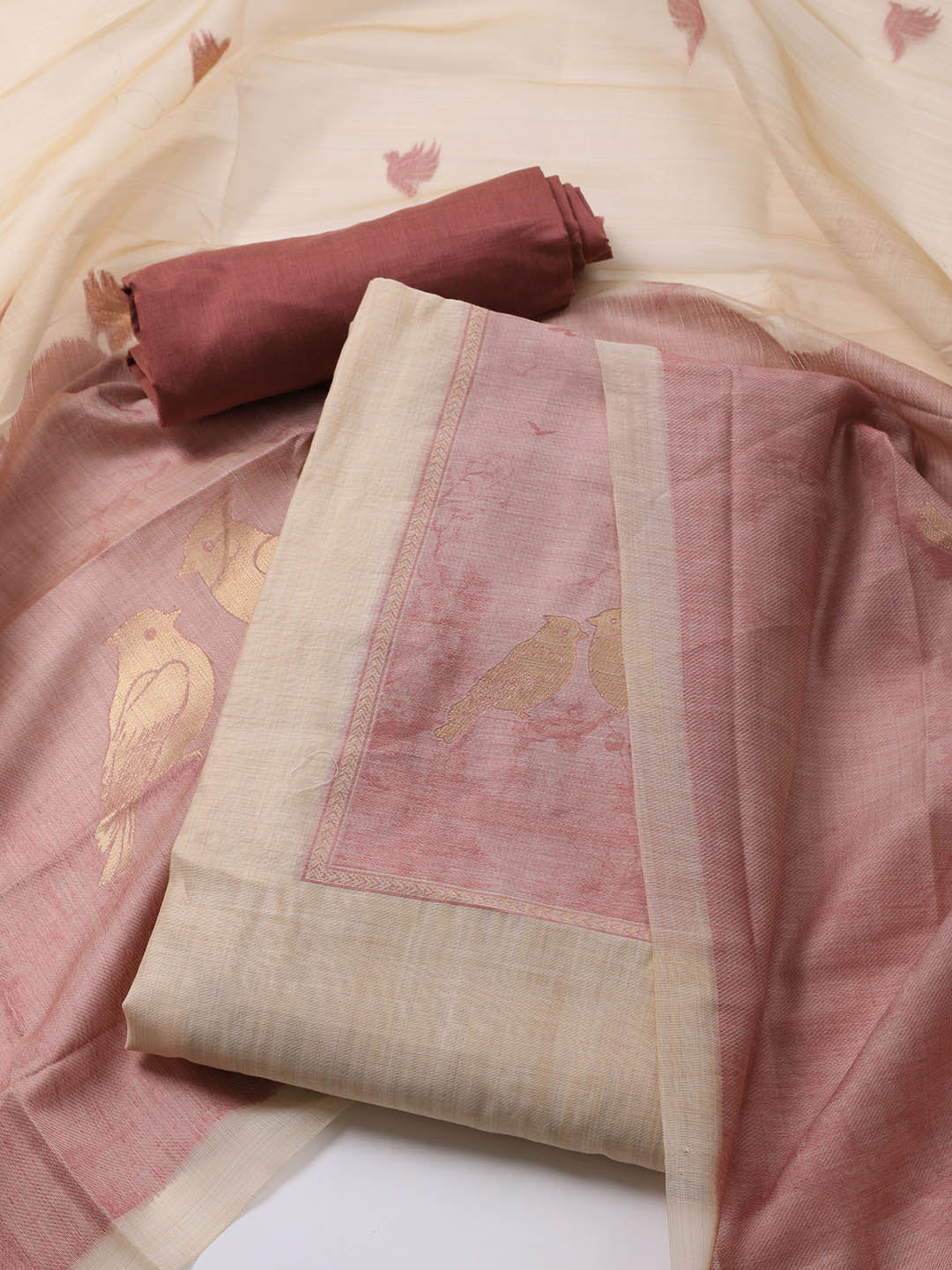 Jamdhani Chanderi Unstitched Suit Piece With Dupatta