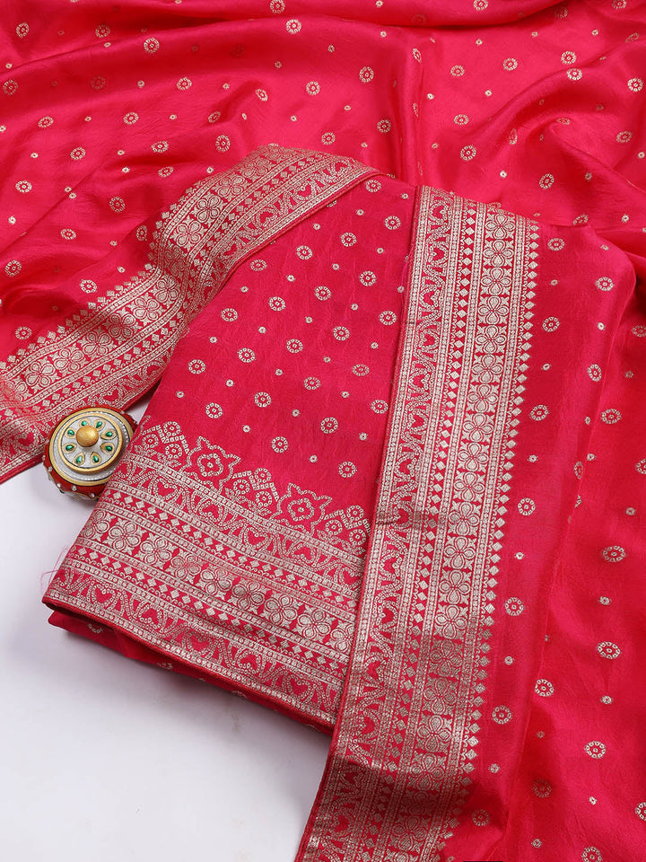 Embroidered Art Silk Unstitched Suit Piece With Dupatta