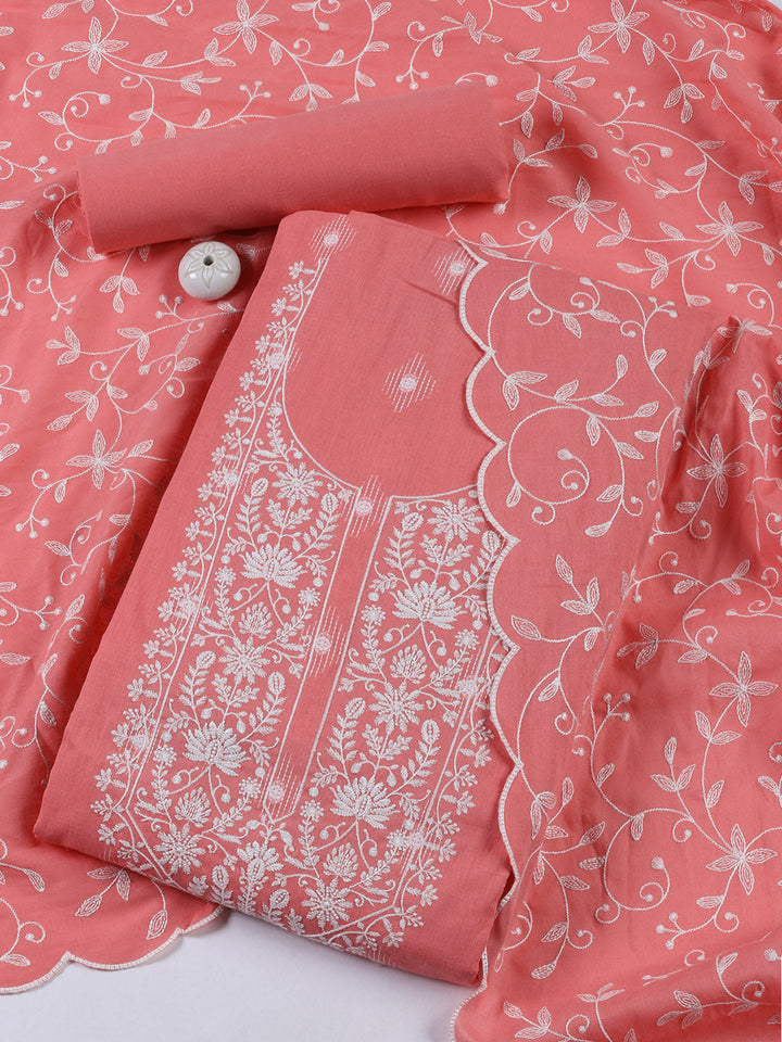 Neck Embroidered Cotton Blend Unstitched Suit Piece With Dupatta