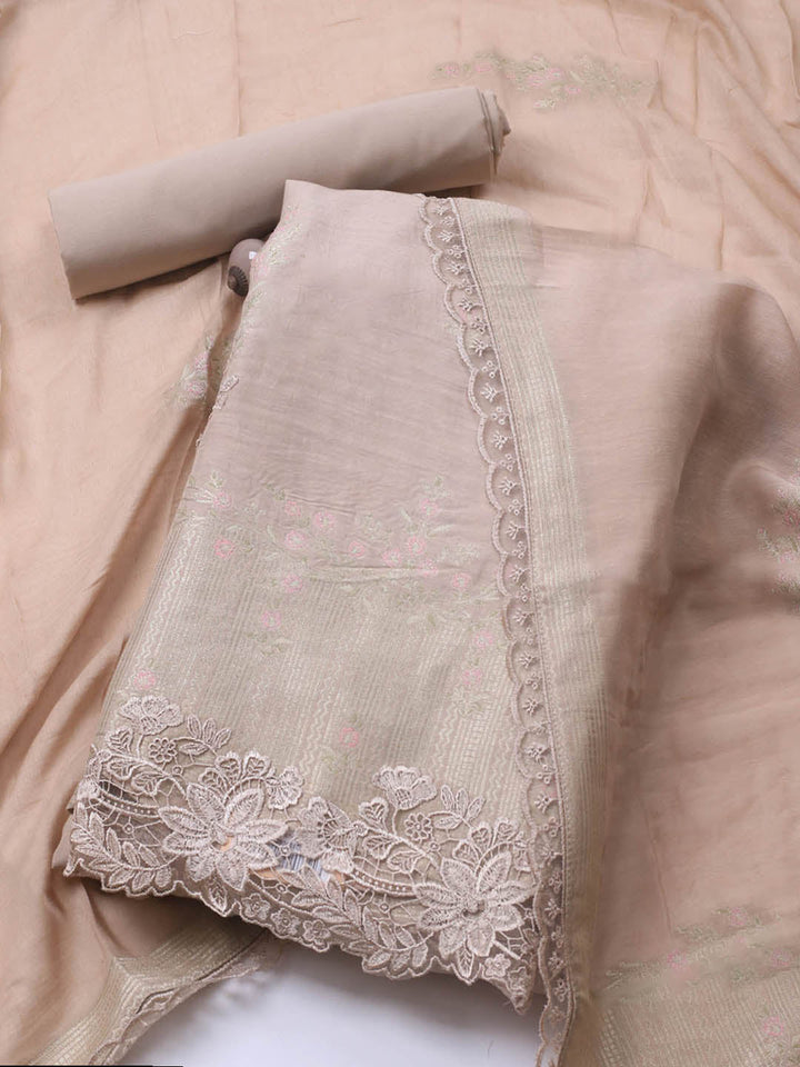 Embroidery Linen Unstitched Suit With Dupatta