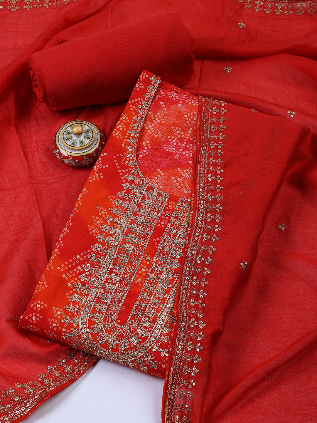 Neck Embroidered Cotton Blend Unstitched Suit With Dupatta