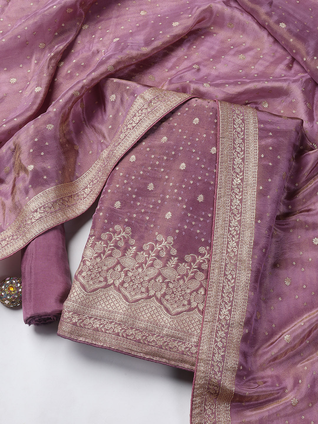 Embroidered Art Silk Unstitched Suit Piece With Dupatta