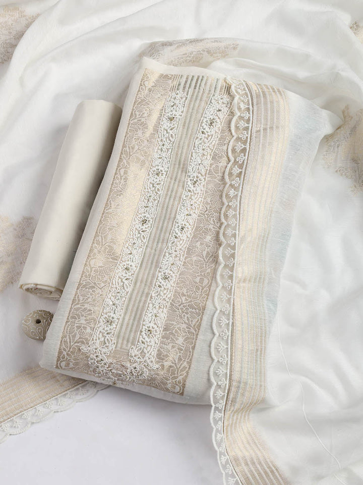 Embroidery Linen Unstitched Suit With Dupatta