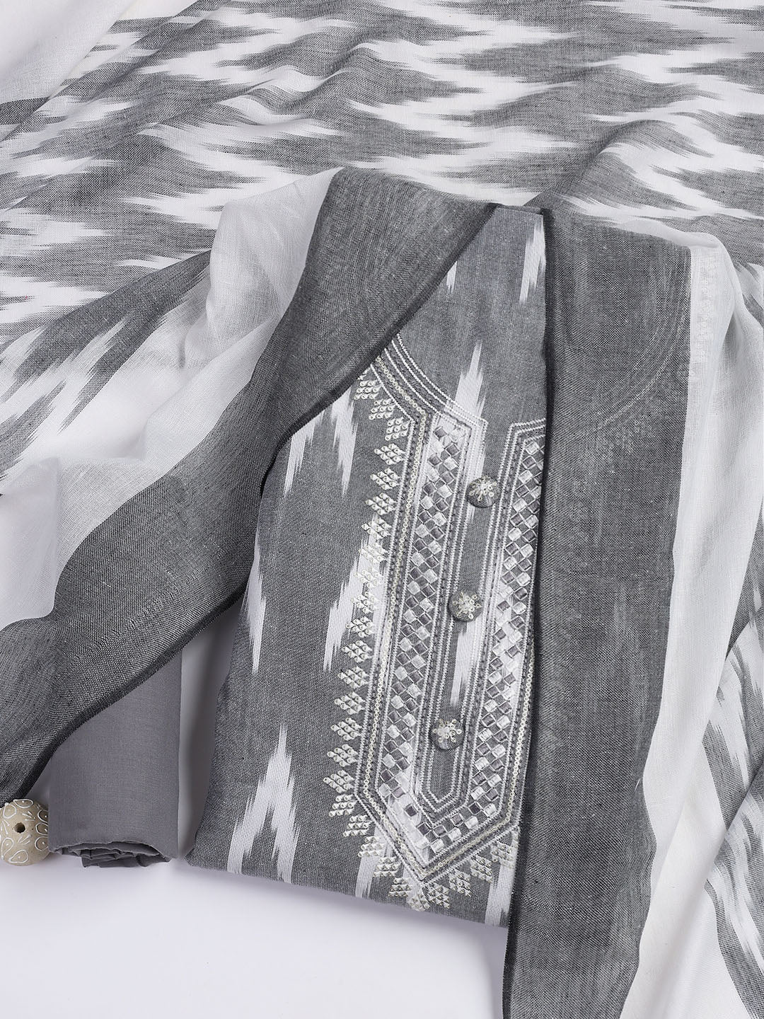 Neck Embroidered Cotton Blend Unstitched Suit Piece With Dupatta