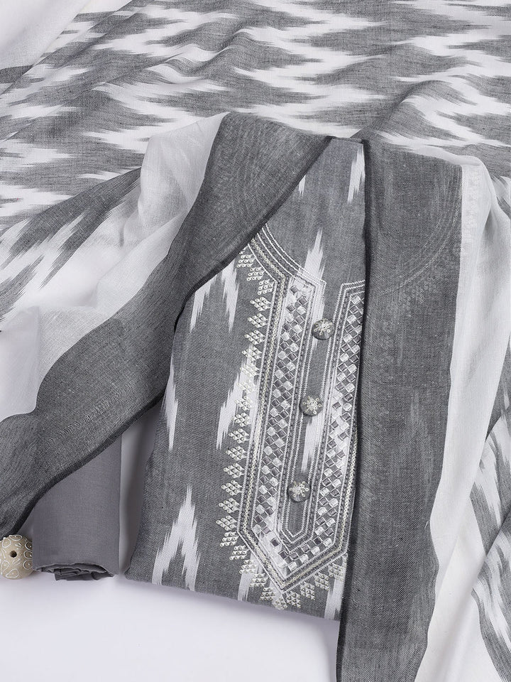 Neck Embroidered Cotton Blend Unstitched Suit Piece With Dupatta
