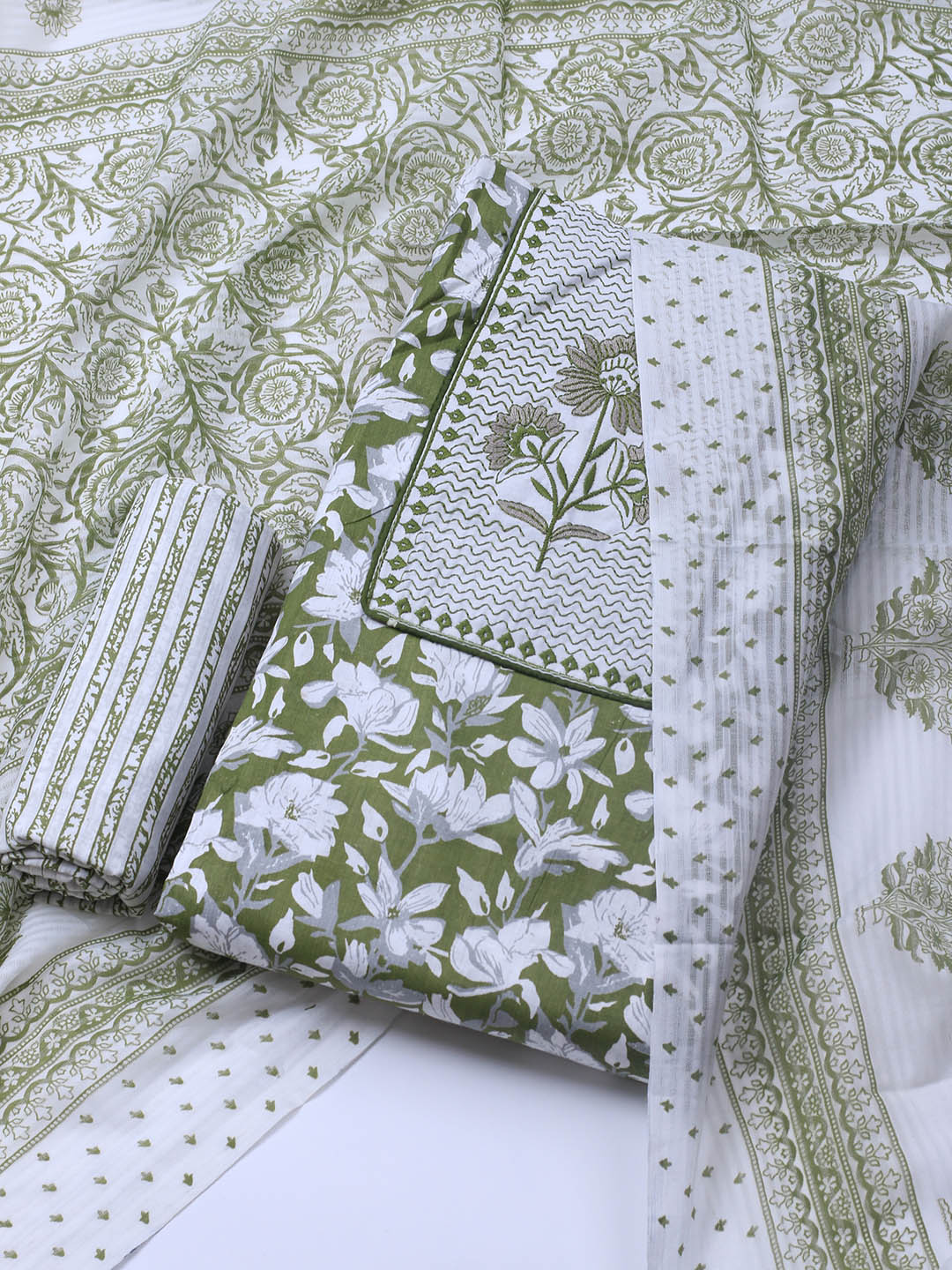 Printed Cotton Blend Unstitched Suit With Dupatta