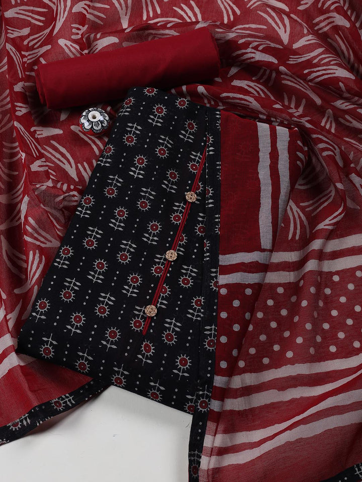 Printed Cotton Blend Unstitched Suit With Dupatta